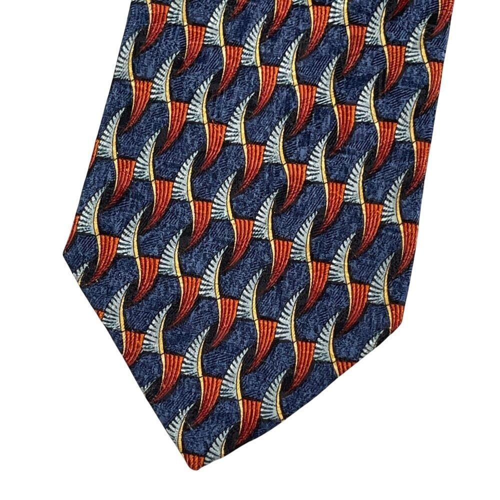 Ermenegildo Zegna Neck Tie Navy Multi-color Abstract Print Silk Italy Vintage